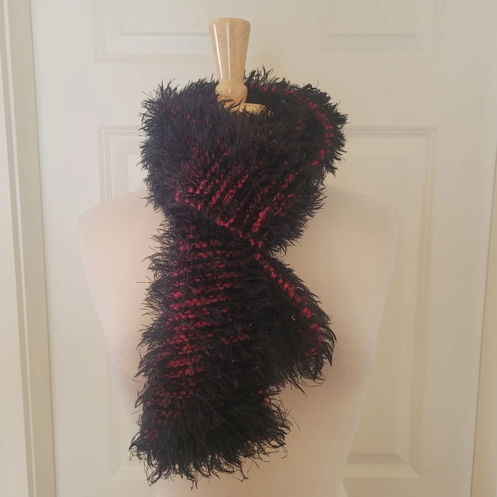 Magenta and Black Eyelash Scarf